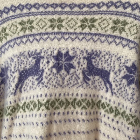 ALPS Nordic Design Cream, Green, & Lavender Wool Reindeer Sweater Womens Large - Picture 4 of 13